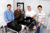 From left, University of Illinois physics professor Yann Chemla, graduate student Patrick Mears, physics professor Ido Golding and graduate student Lance Min developed a technique that allows researchers to watch bacteria swim normally for up to an hour.
