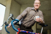 Former competitive cyclist Robert Motl, now a professor of kinesiology and community health, is studying the effects of caffeine on pain during exercise.