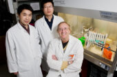 University of Illinois chemistry department research scientist Yonghui Zhang, left, chemist Rong Cao, chemistry professor Eric Oldfield, and their colleagues engineered a new bisphosphonate drug that is about 200 times more effective at killing cancer cells than a bisphosphonate drug used in a recent clinical trial.