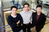 From left, Yang Xiang, professor of molecular and integrative physiology; Min-Feng Yu and Ning Wang, both professors of mechanical science and engineering, have developed a membrane-penetrating nanoneedle for the targeted delivery of one or more molecules into the cytoplasm or the nucleus of living cells.