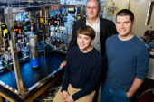 Chemistry professor Thomas B. Rauchfuss, center, and graduate students Bryan Barton, left, and Matthew Whaley have co-written a paper that describes their work in creating a synthetic catalyst that acts like nature's 'hydrogen processor.'