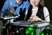 Physics professor Taekjip Ha and graduate student Jeehae Park used fluorescence resonance energy transfer to study how an important DNA enzyme regulates damaged sections of DNA. The red and green fluorescent dyes allow them to track a single enzyme's activity.
