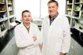 Graduate student Daniel Raudabaugh, left, and mycologist Andrew Miller, of the Illinois Natural History Survey, conducted the first in-depth study of the basic biology of Ophidiomyces ophiodiicola, the fungus that causes snake fungal disease.