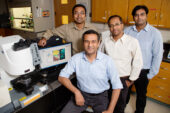 University of Illinois postdoctoral researcher Prabuddha Mukherjee, left, bioengineering professors Rohit Bhargava and Dipanjan Pan, and postdoctoral researcher Santosh Misra report the development of a new class of carbon nanoparticles for biomedical use.