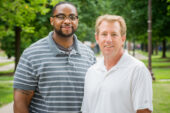 University of Illinois graduate student Marc Cook, left, kinesiology and community health professor Jeffrey Woods and their colleagues found that voluntary exercise on an exercise wheel reduced colitis symptoms and pro-inflammatory gene expression in a mouse model of colitis. Forced (moderate) running on a treadmill had the opposite effect.