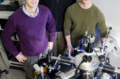 Electrical and computer engineering professor Eric Pop, from left, worked with undergraduate Yang Zhao and graduate student Albert Liao, both in ECE, to demonstrate a remarkable increase in the current-carrying capacity of carbon nanotubes.