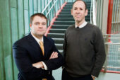 Sheldon H. Jacobson, right, a professor of computer science at Illinois, says legislation banning cell phone use while driving has more of an impact in densely populated urban areas that have a higher number of licensed drivers. Matthew J. Robbins, left, was one of two students who conducted the study with Jacobson.