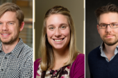 Three Illinois faculty members were awarded 2015 Sloan Research Fellowships. From left: Ryan J. Foley, astronomy and physics; Alison R. Fout, chemistry; Thomas E. Kuhlman, physics.  Click photo to enlarge