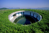 Green roof of Noshina Hotel on Naoshima Island, Kagawa Prefecture, designed by Tadao Ando and built in 1997.