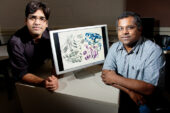 University of Illinois biochemistry professor Satish Nair, right, and graduate student Vinayak Agarwal and their colleagues discovered the mechanism by which some bacteria evade a potent antibiotic.