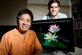 University of Illinois plant biology professor Ray Ming, left, graduate student Robert VanBuren and their colleagues sequenced the sacred lotus genome.