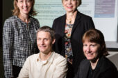 The Illinois New Teacher Collaborative has published a comprehensive online guide to help school districts develop and refine induction and mentoring programs for novice teachers. INTC staff members involved in the project include, from left, director Patricia Brady; outreach coordinator Jeff Kohmstedt; assistant director Nancy Johnson; and student Alexis Jones.
