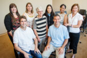 A multidisciplinary team is researching Illinois college students' attitudes toward health insurance and Obamacare. The team: (from left, seated) Julian Reif, health economics and finance; Brian Quick, communication and College of Medicine; (from left, standing) Chelsey Byers, Extension; Laura Payne, Extension and recreation, sport and tourism; Susan Farner, kinesiology and community health; Maggie Phan, research assistant, Extension; Carien Williams, College of Medicine; and Marian Huhman, communication.