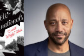 Diptych image with book cover of "The New Internationals" and a headshot of English professor David Wright Faladé