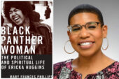 Diptych image of the book cover of "Black Panther Woman" and a headshot of Mary Frances Phillips.
