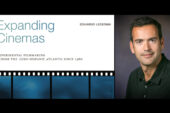 Diptych image of the book cover of "Expanding Cinemas" and a headshot of Eduardo Ledesma.