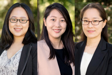 Photo collage of from left, Yijue Liang of George Mason University; U. of I. graduate student Sohee Kim; and YoungAh Park, a professor of labor and employment relations at Illinois.