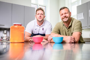 Photo of two researchers in the research kitchen.