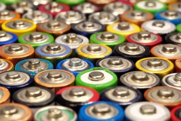 Tilted image of used batteries.