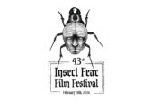 Graphic image of a beetle with a human face on its back, along with the title for the Insect Fear Film Festival.