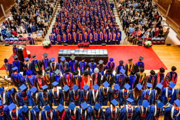 Students gather for December graduation ceremonies at the Krannert Center for Performing Arts during commencement ceremonies. Photo by Fred Zwicky.
