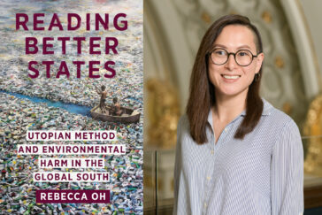 Diptych image of the book cover of "Reading Better States" and a headshot of Rebecca Oh.