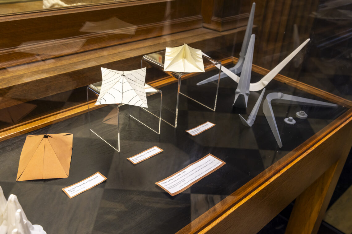 Photo of a case displaying architectural models at the Ricker Library of Architecture and Art.