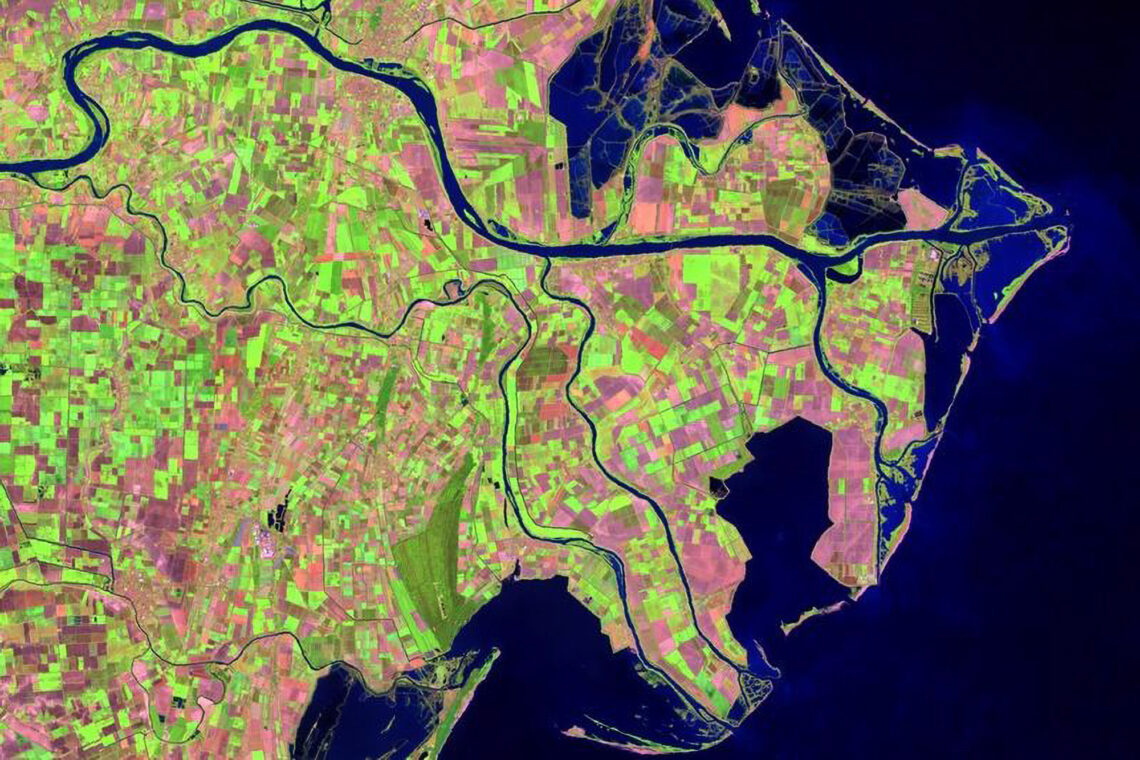 A satellite image of the Po River Delta in Italy.
