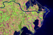 A satellite image of the Po River Delta in Italy.