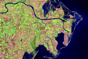 A satellite image of the Po River Delta in Italy.