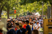 Students on a university quadrangle.